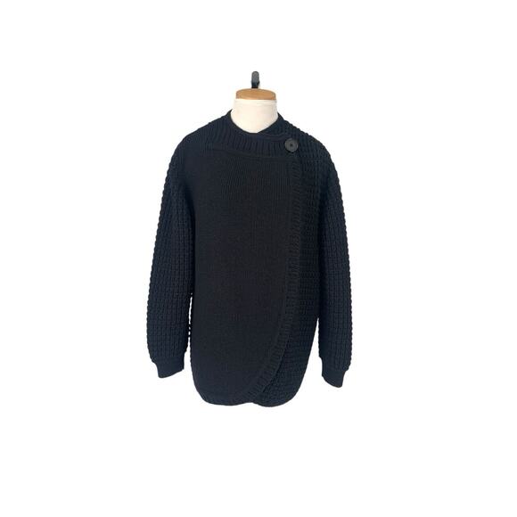 Pallas Original Pure Wool Hand Loomed Ireland Black Sweater Coat Medium - Picture 1 of 13